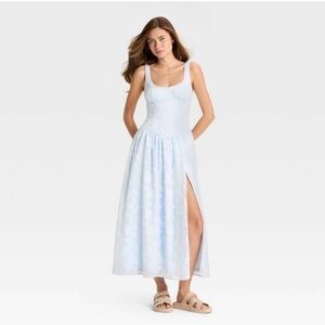 NWT Jacquard Tulle Trim Maxi A-line Dress - Wild Fable Light Blue-Size small